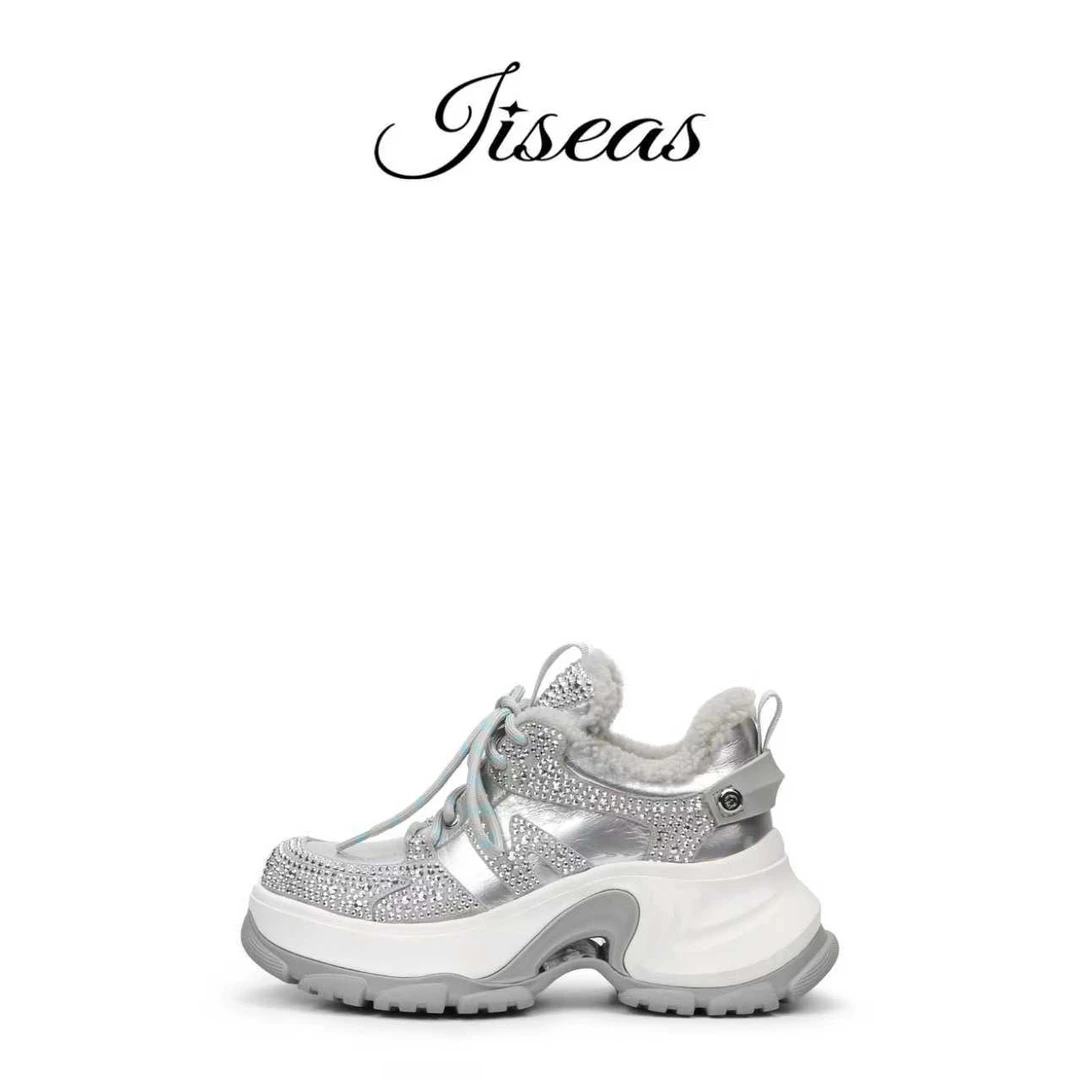 JISEAS 新款系带圆头厚底增高休闲鞋老爹鞋15C4016