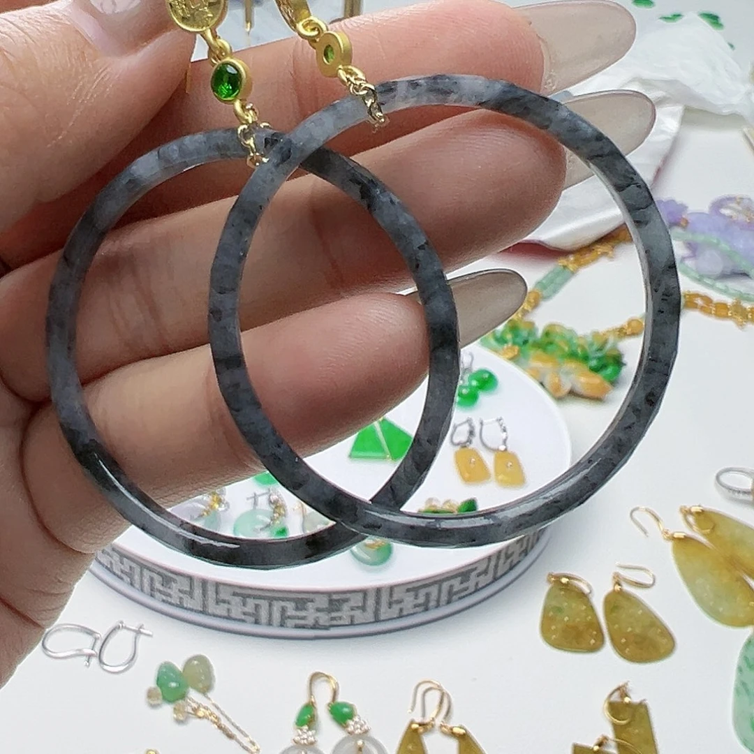 翡翠耳饰未镶嵌天然缅甸A货翡翠