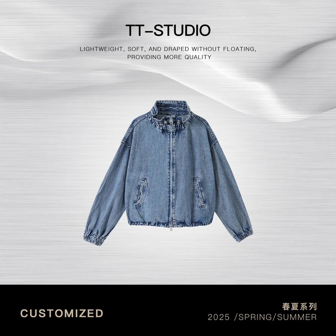 TT【马兰牛仔】春夏欧若风纯棉抽绳洗水短款蓝色牛仔外套TT-FH26014