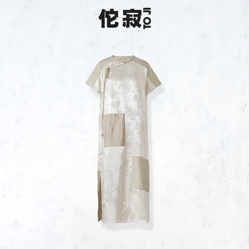 佗寂时尚夏季新中式气质日常休闲提花拼接短袖长款连衣裙ADO2L029