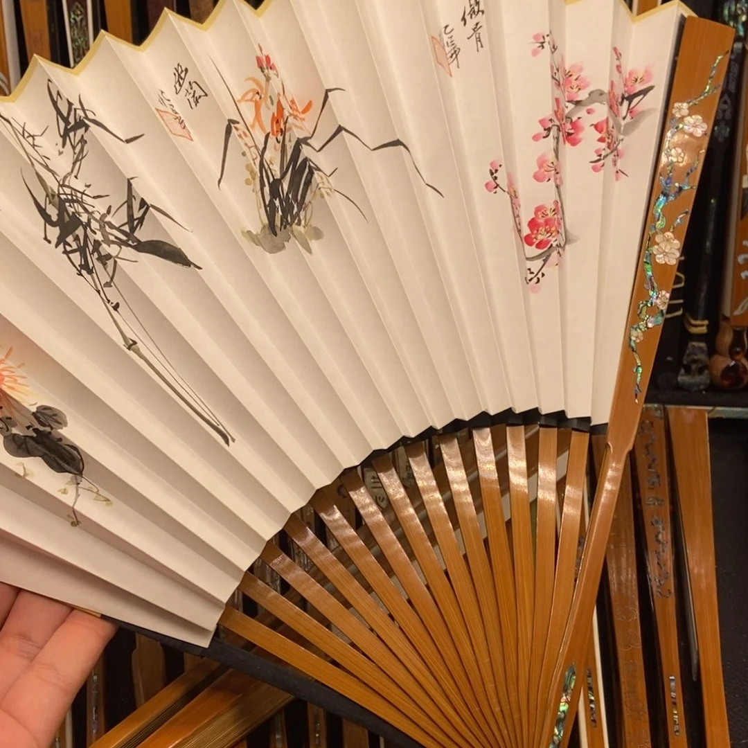 扇子《梅花》老玉竹三合青螺钿