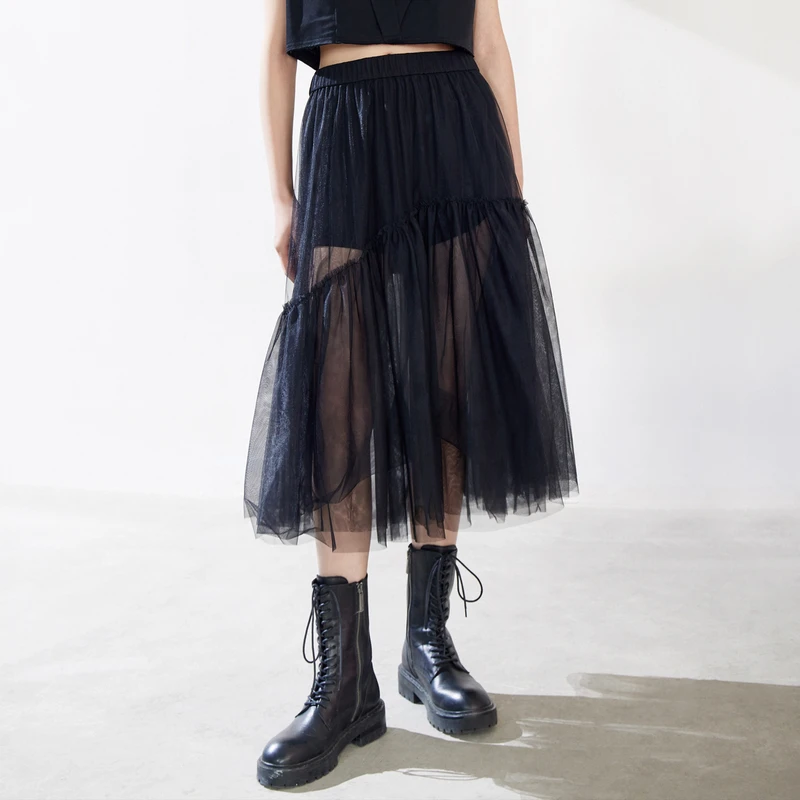 【妍妍甄选】MOCO夏立体花边网纱高腰半身裙MBB2SKT025