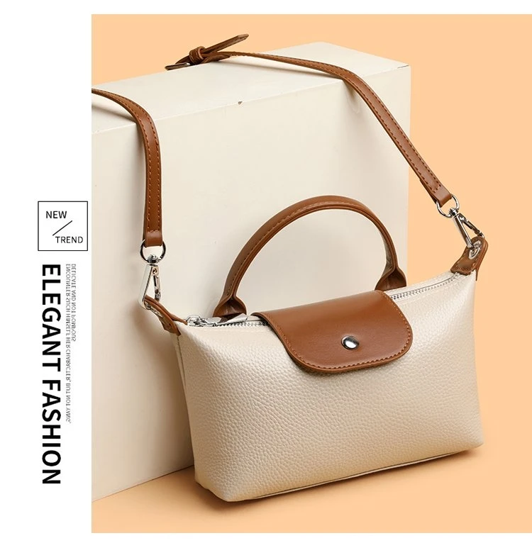 头层牛皮拼色龙骧斜挎女包百搭休闲风经典时尚饺子包单肩手机包