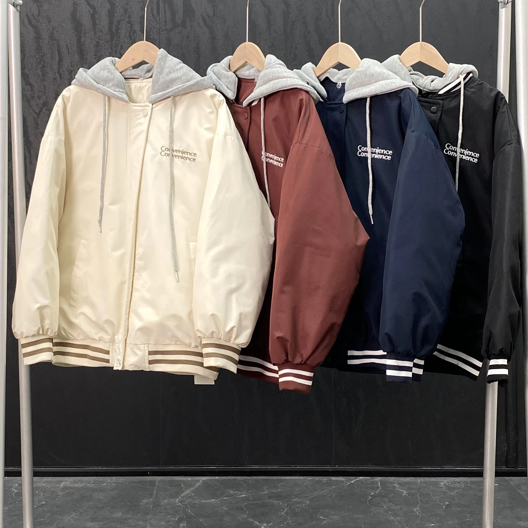 韩版加厚宽松连帽棒球服女2024年秋冬新款时尚百搭棉服外套6616