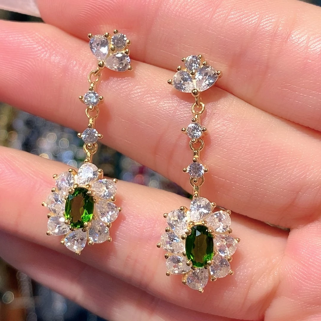 银S925镶嵌透辉石耳饰天然