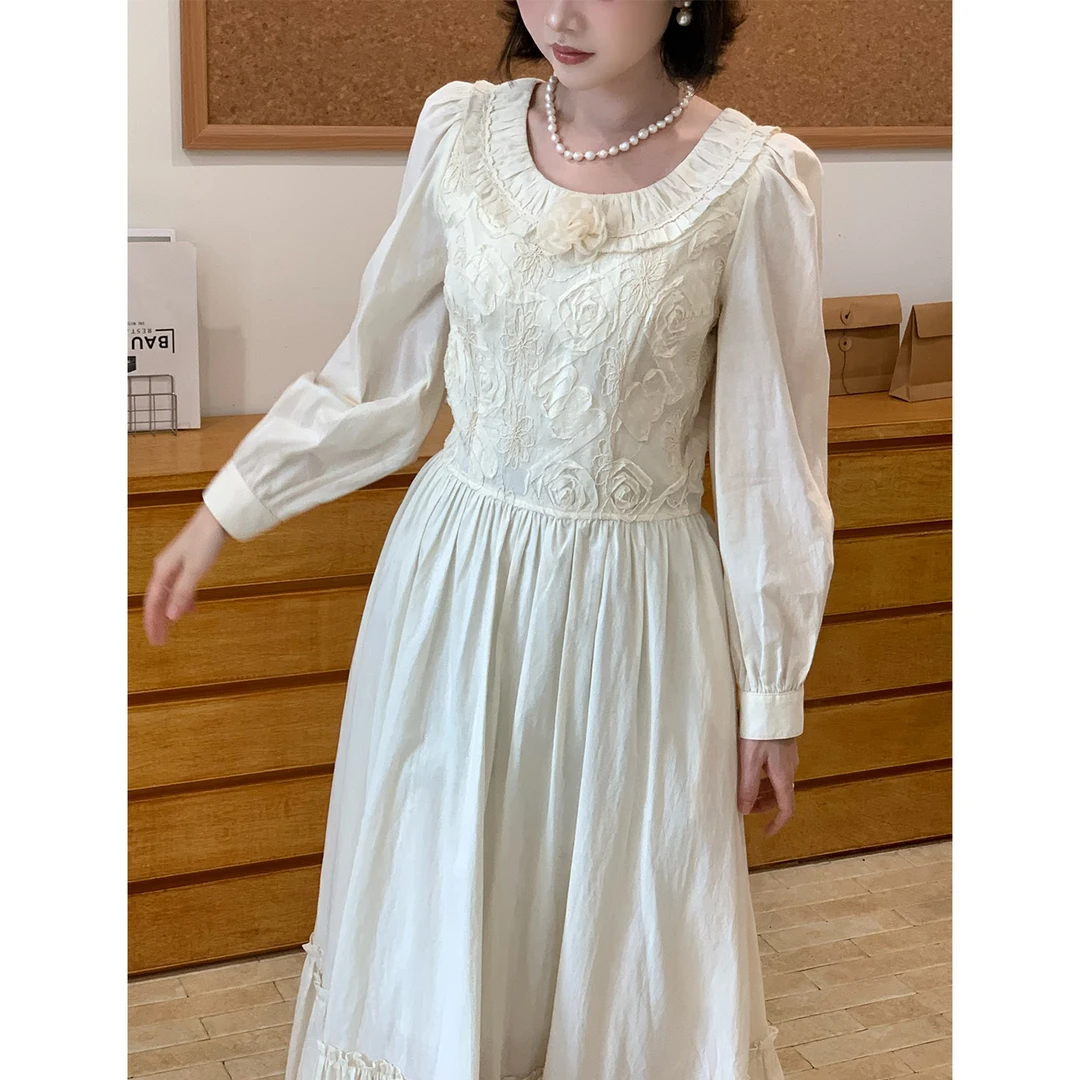 倾城玫瑰 法式高级感重工刺绣连衣裙女秋季长袖气质长裙子07301