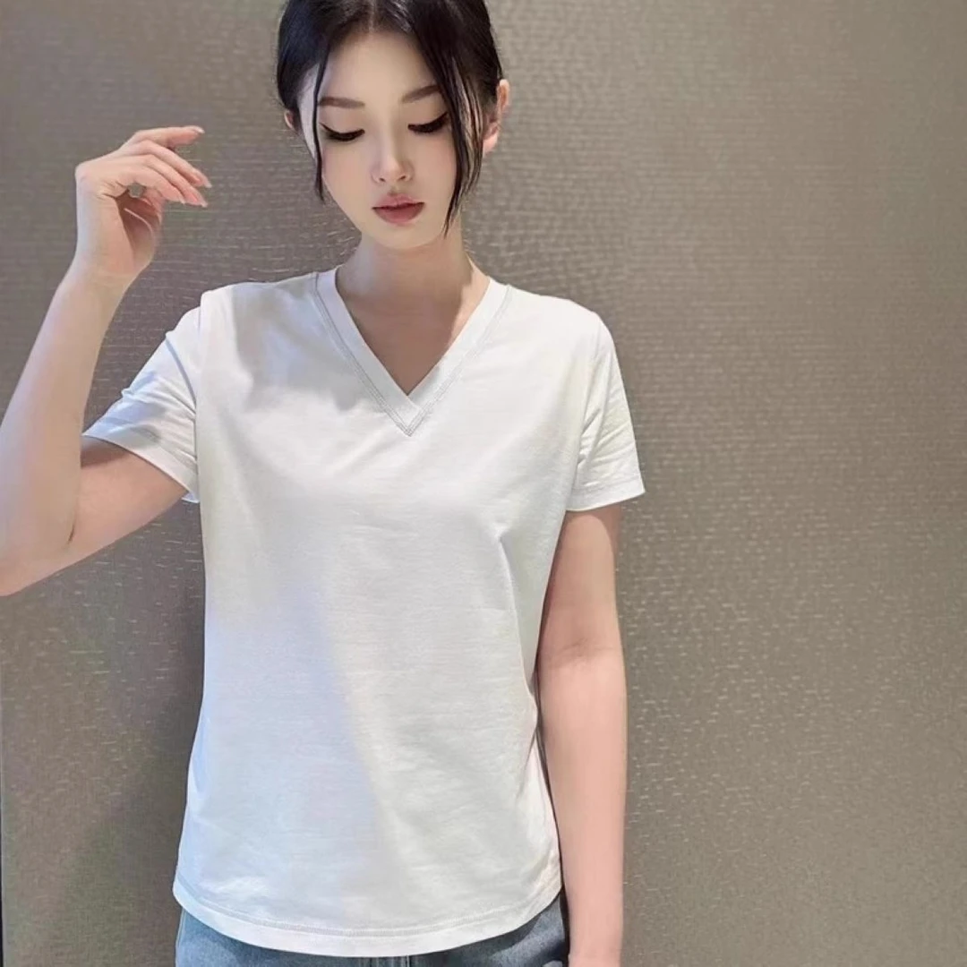 阿家正品活动基础舒适时尚百搭V领明线T恤 5301024-1032061-001