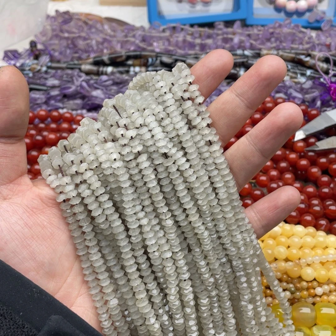 玛瑙/玉髓珠宝半成品未镶嵌三条装5mm浅灰色猫眼切面算盘