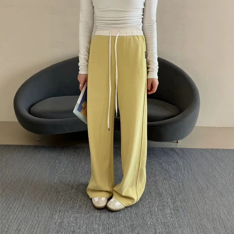 【大婷】欧货拼色高腰阔腿裤女25春新款宽松显瘦运动直筒长裤24161
