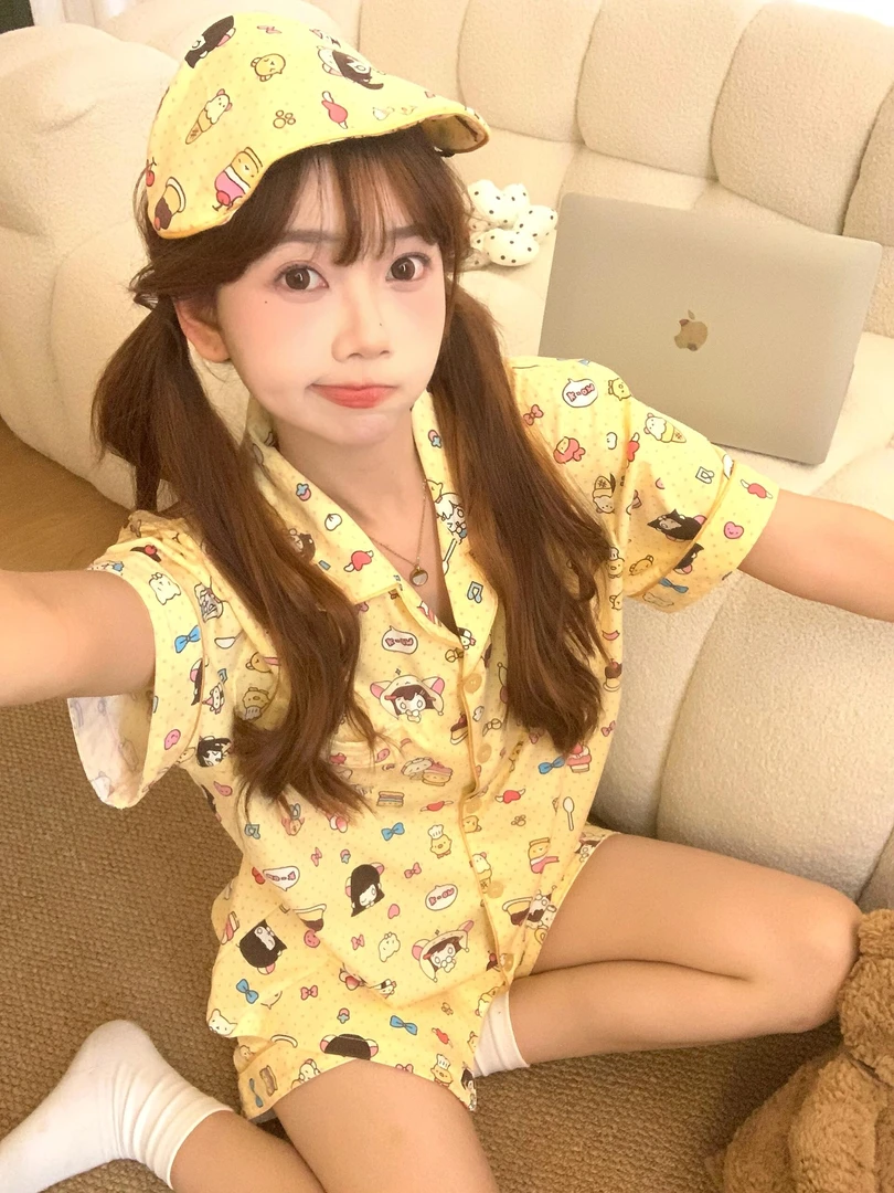 可爱轻音少女2025新款睡衣女夏天短袖短裤波点甜美家居服可外穿