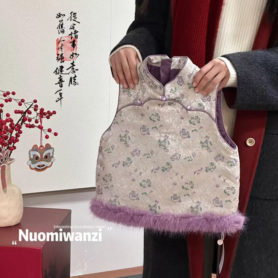 丸子十【现货】儿童新中式丝绒夹棉背心马甲（年款）WZJ-6083