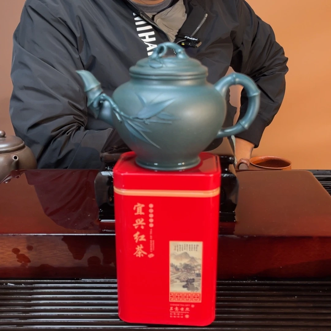 紫砂茶壶高端250cc明国绿竹报春