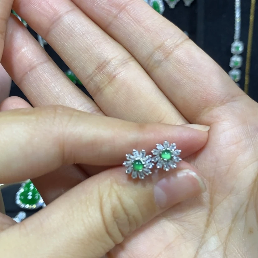 【闪购商品】翡翠耳饰银S925镀金镶嵌