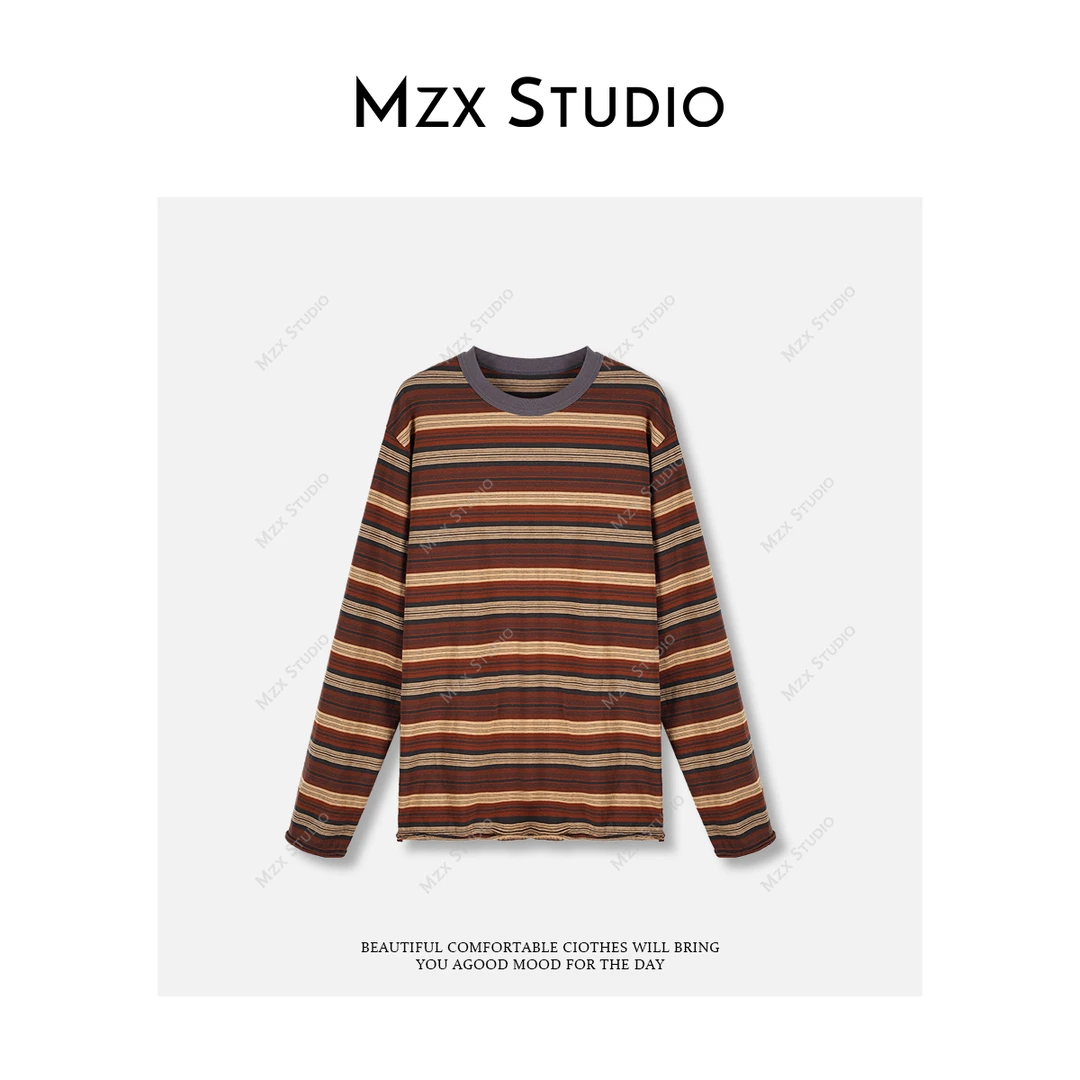 MZX 复古色系全棉质感撞色条纹长袖上衣SY11762-Z
