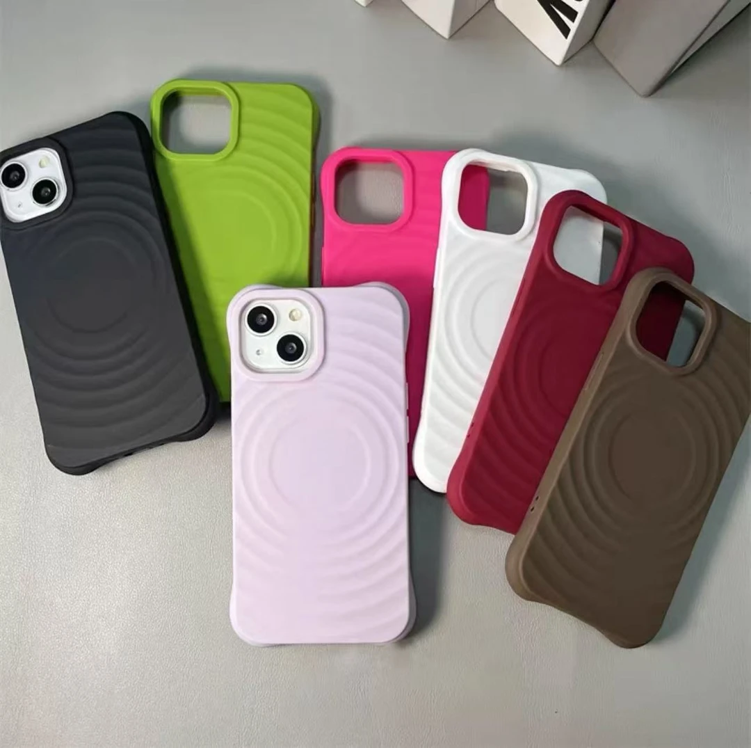 韩国ins波漾水波纹液态硅胶磁吸适用17/16/15/14/13promax手机壳