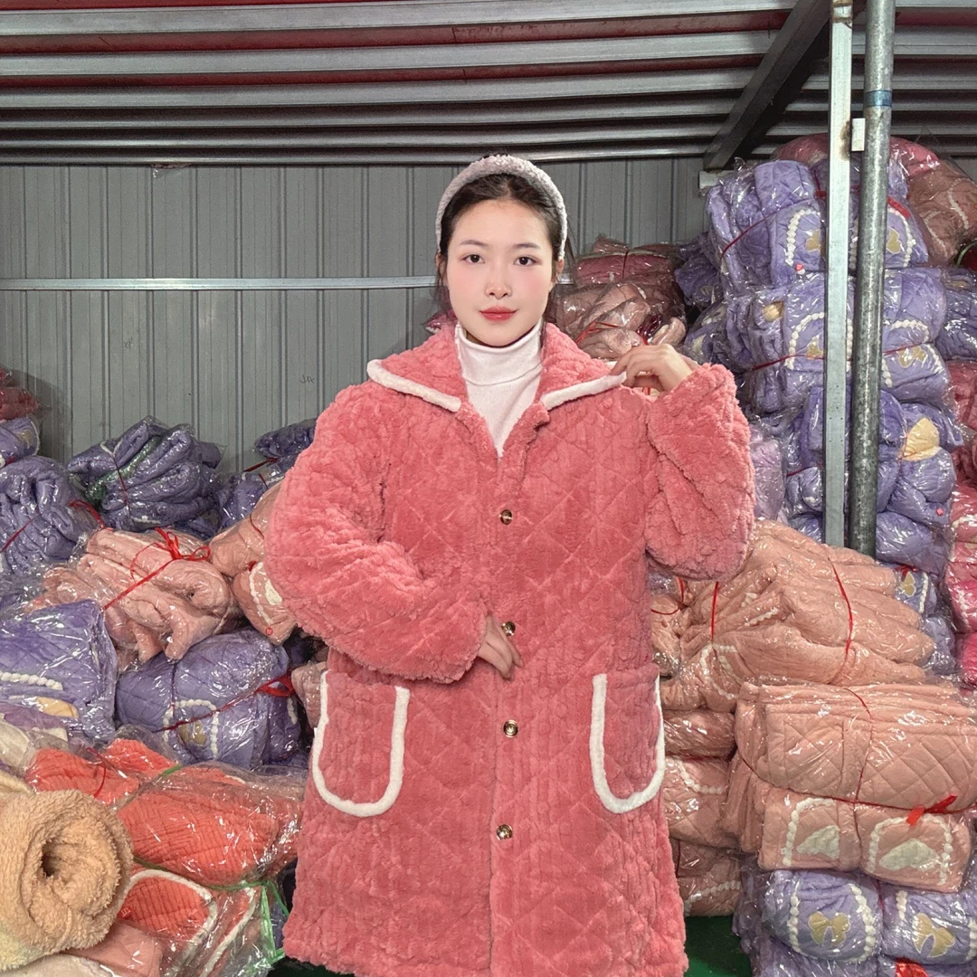 【提花款】冬季新款罩衣牛奶绒三层加棉加厚宽松家居服棉服