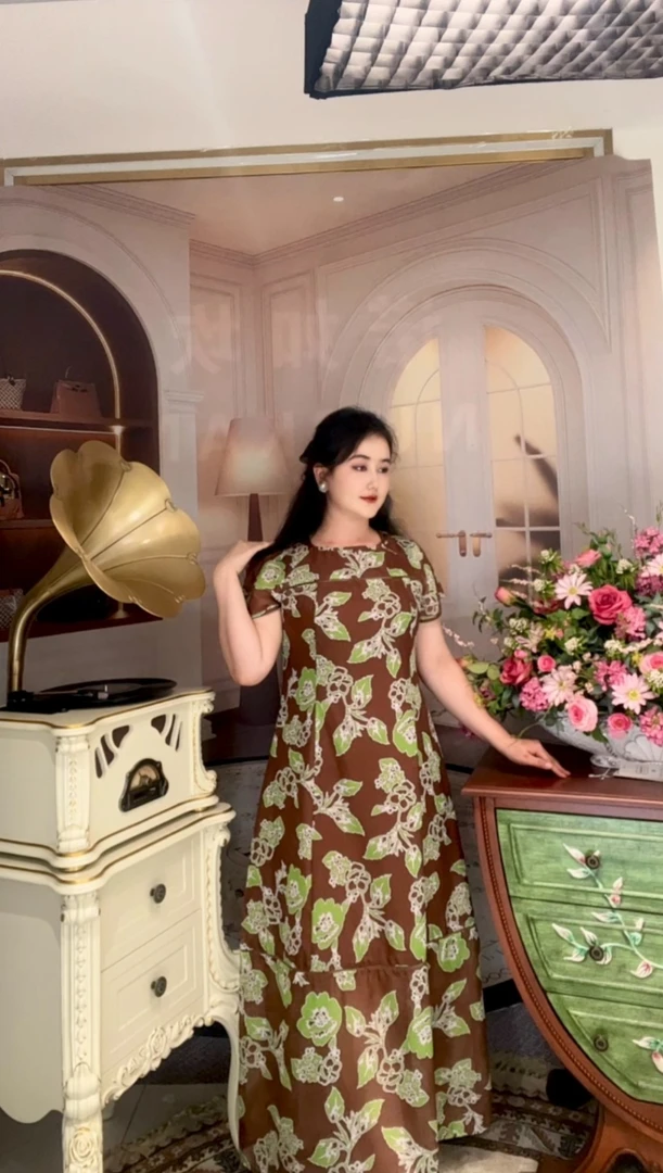 RZ006碎花飞飞袖修身宽松腰显瘦连衣裙法式慵懒风提花裙子