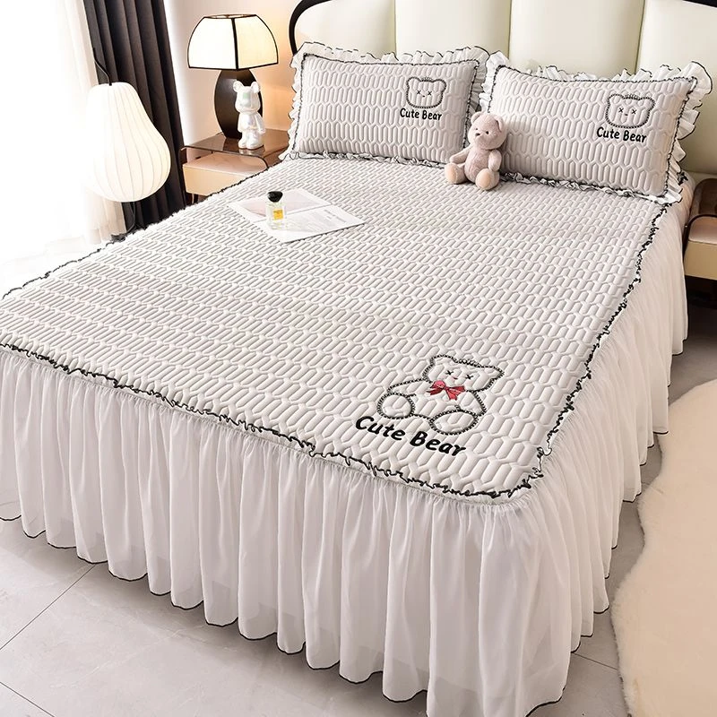 可机洗夏季凉感丝乳胶凉席床裙款三件套卡通刺绣冰丝席空调软席子