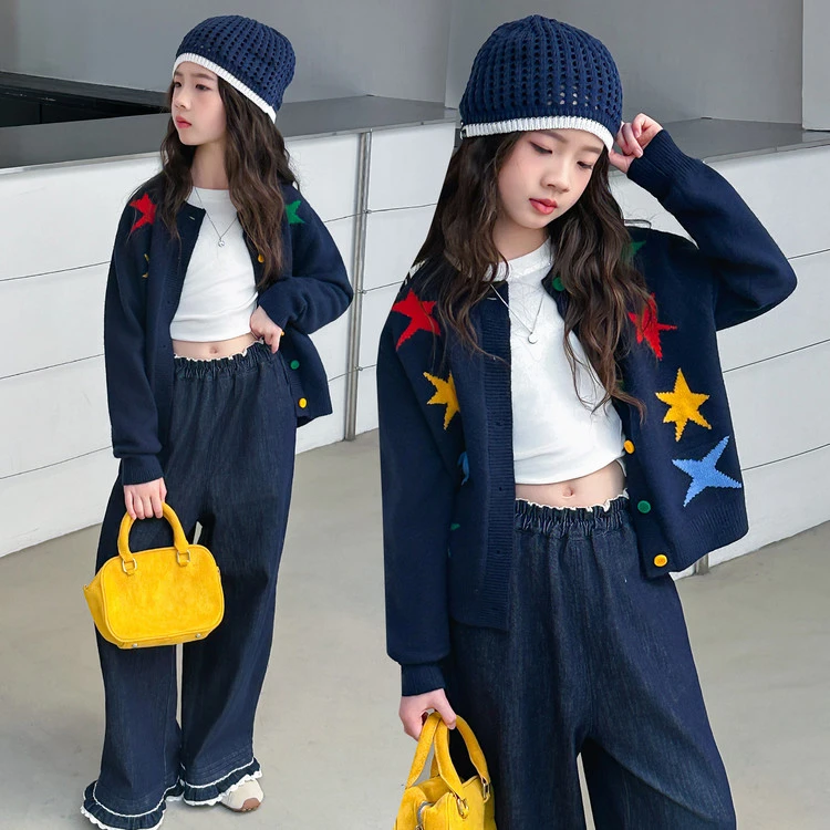 女童毛衣2025秋装新款青少年儿童针织开衫外套时尚女大童秋季上衣