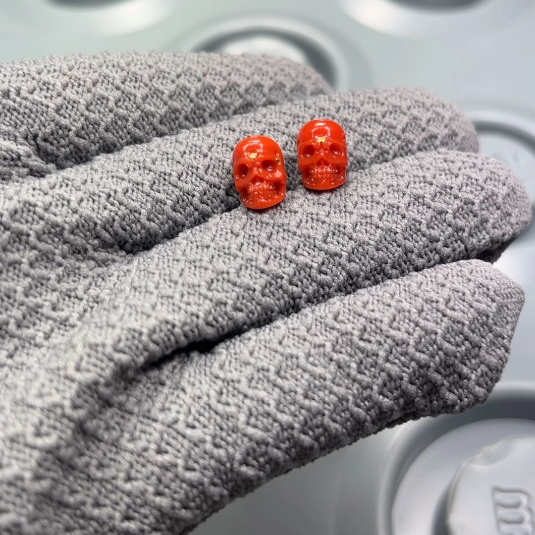 南红玛瑙骷髅对珠未镶嵌