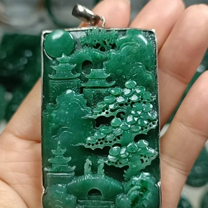 独山玉银S925镶嵌山水挂件