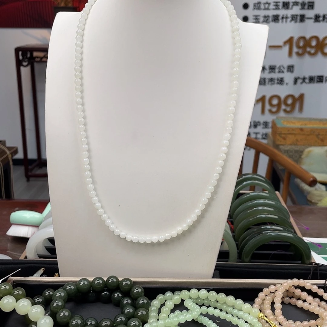 和田玉（白玉）未镶嵌项链和田玉白玉卡6尺寸毛衣链