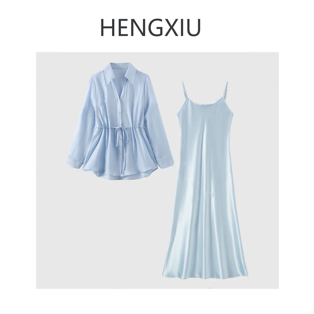 珩绣2025新款夏季新款衬衫吊带连衣裙两件套JR-209361