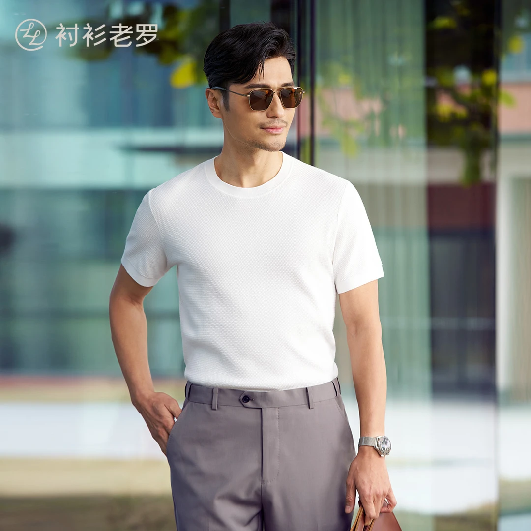 【轻享系列】斯托尔横机绣纹长绒棉透气凉爽T恤255Y0T907S衬衫老罗