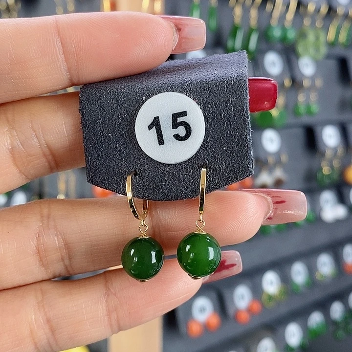 和田玉耳饰18K金镶嵌