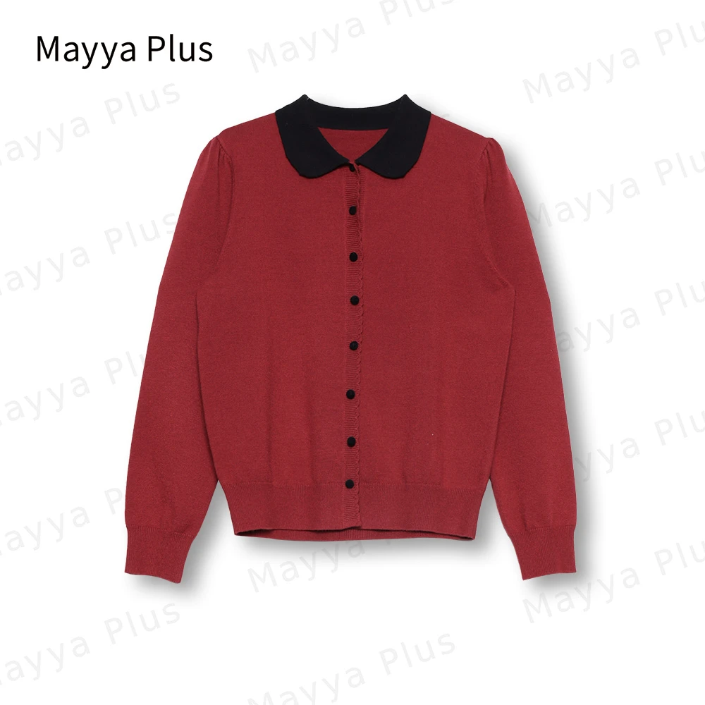 【温莎之恋】时尚复古撞色娃娃领针织开衫上衣32347068