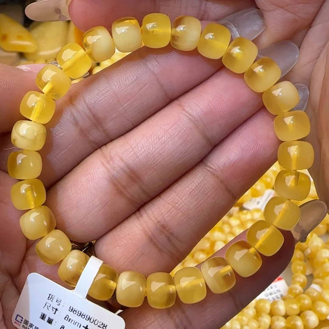 蜜蜡未镶嵌手链白花老型手串