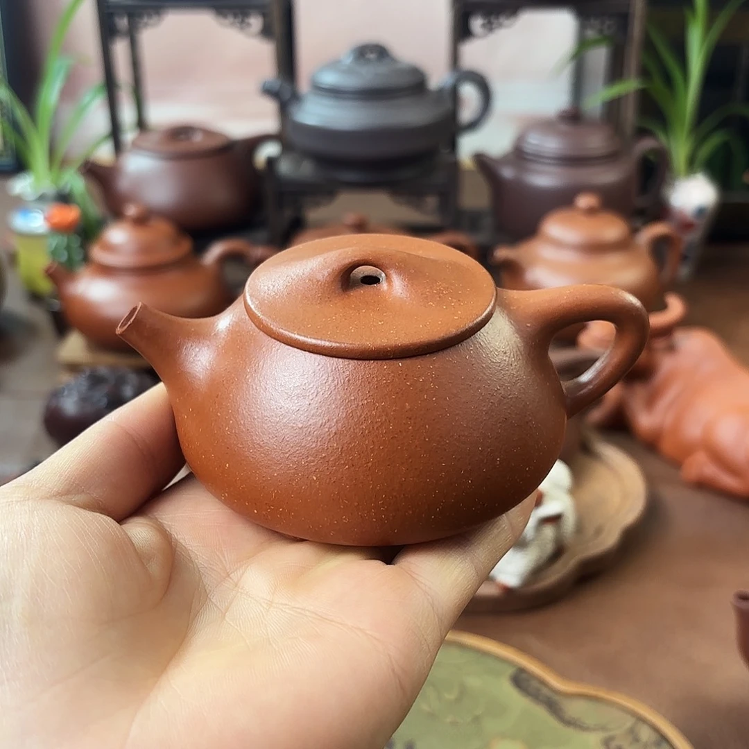 紫砂茶壶平盖石瓢红降坡120cc
