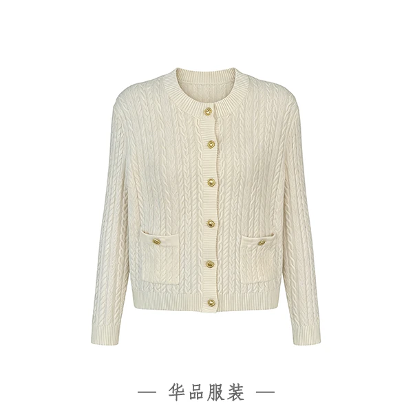 羊绒针织开衫纽花针织衫女设计师针织毛衫毛衣秋冬