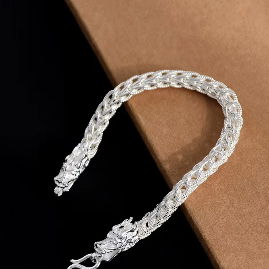 足银手链 纯银999男女同款龙骨手链 时尚