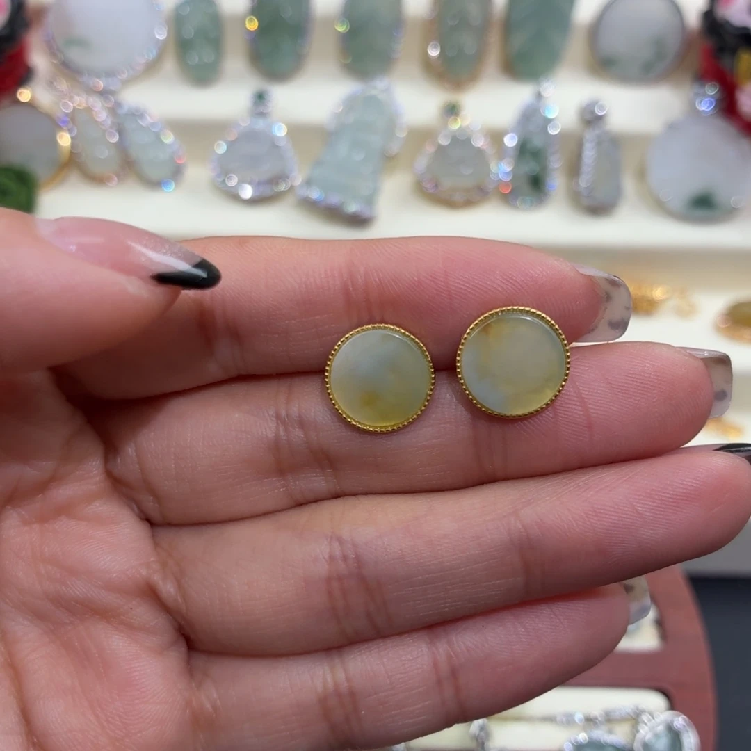 翡翠银S925镶嵌颈饰耳钉