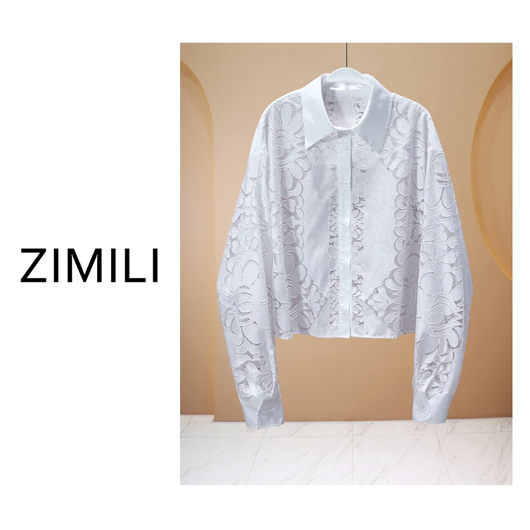 【亮哥女装】2025秋季新品象牙白勾花蕾丝微透休闲轻薄衬衫9639-F2