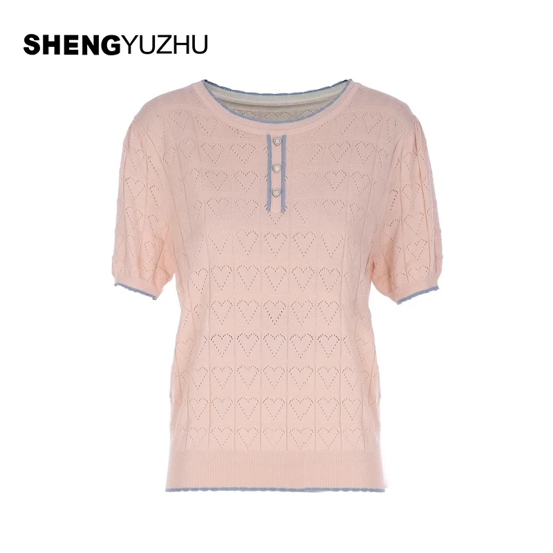 声雨竹官方旗舰店专柜同款夏季新款针织衫纯色短袖修身上衣高级感