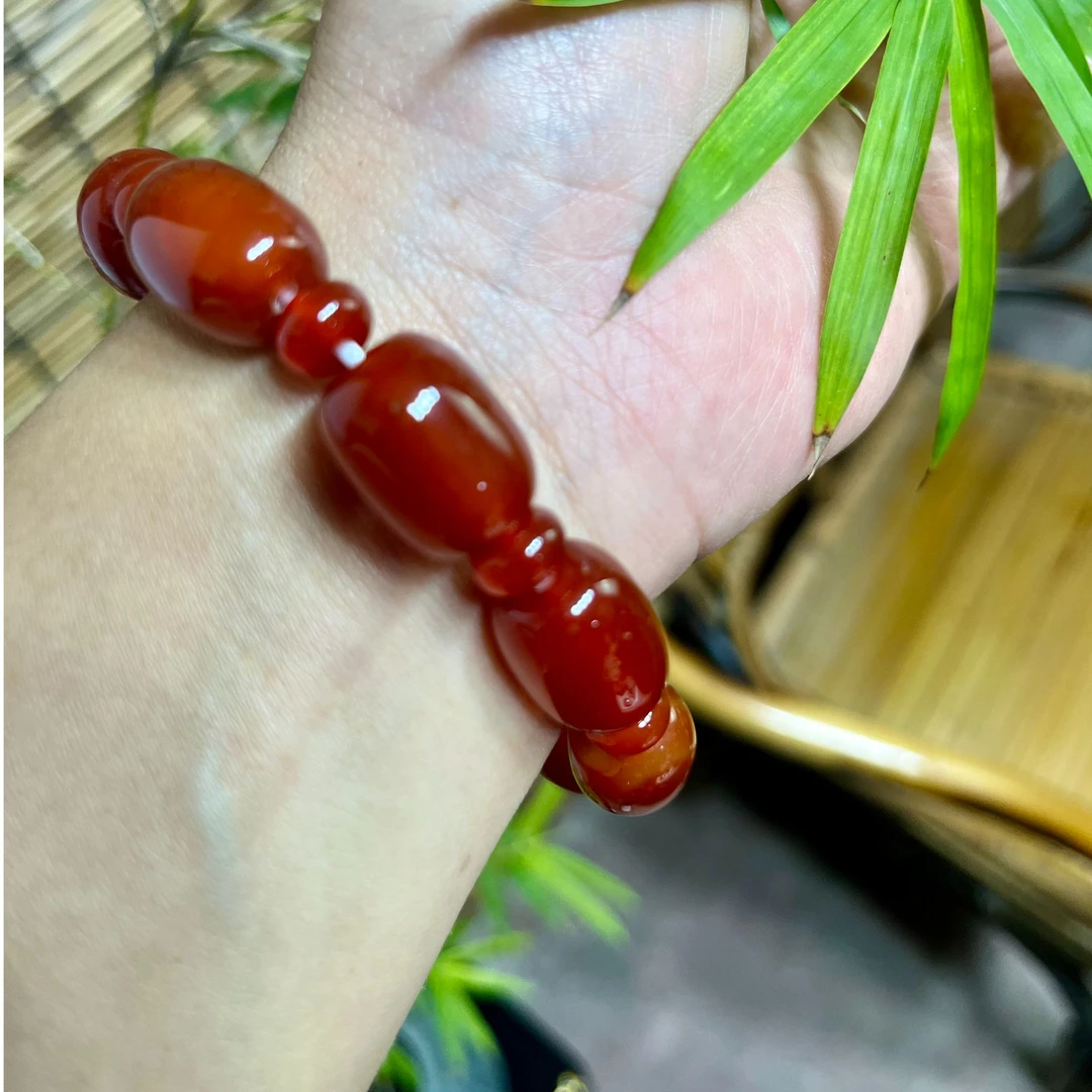 天然红玛瑙桶珠手串 民族风饰品巴西红玛瑙男女手链转运手串088