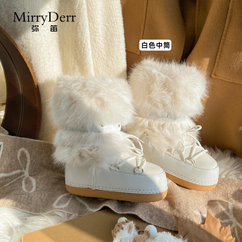 白色厚底雪地靴女2025冬季新款月亮靴保暖毛毛高端棉鞋加绒短靴
