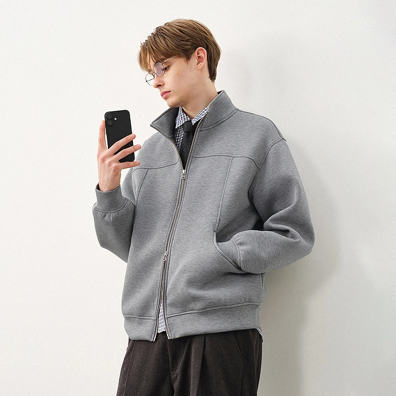 714street美式短廓版型拼接卫衣男25秋冬宽松立领夹克外套521368