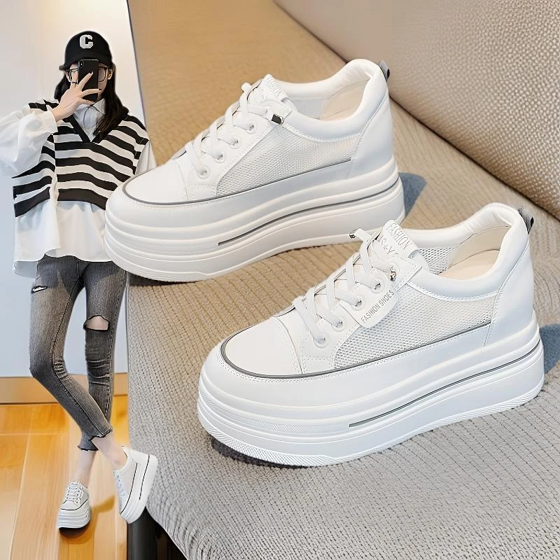 内增高8cm懒人小白鞋女士ins韩版小个子薄款松糕单鞋2025夏季爆款