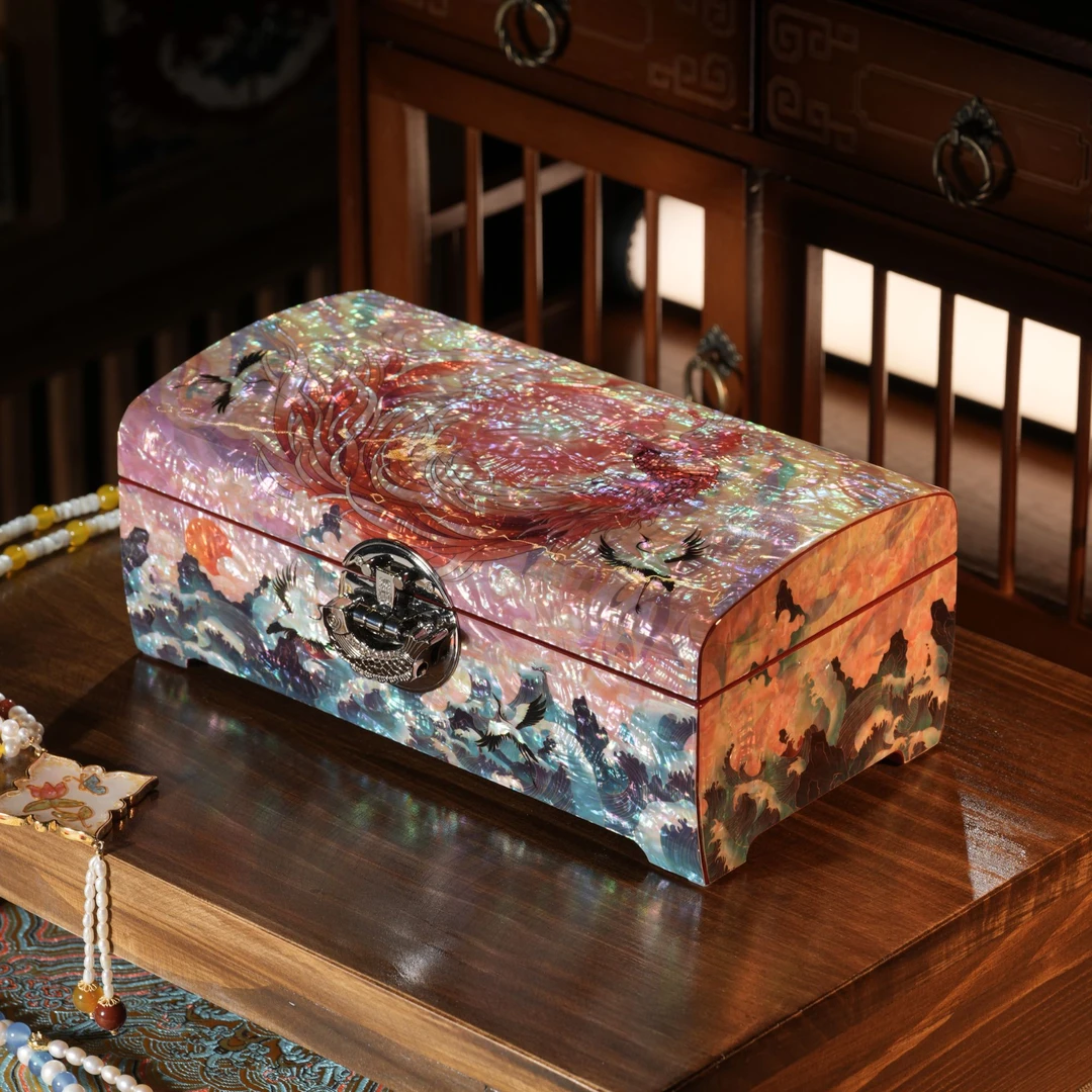 首饰盒/箱 涅槃重生凤凰大款螺钿漆器首饰盒结婚礼物首饰盒摆件