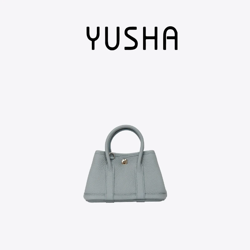 YUSHA/高档20cm亚麻蓝togo阿花包银扣-YS004