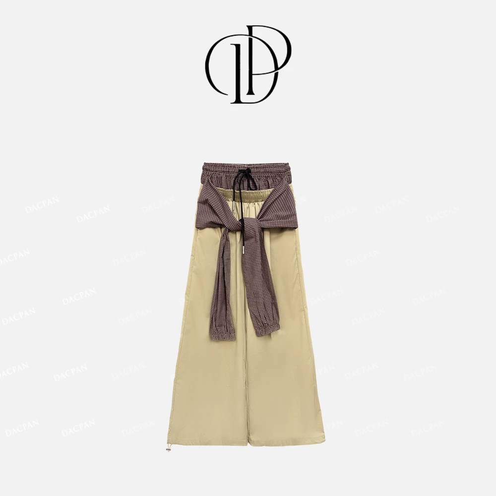 DACPAN-“打工女神”拼接腰头绑带阔腿裤 松紧腰2025/盼·25042806
