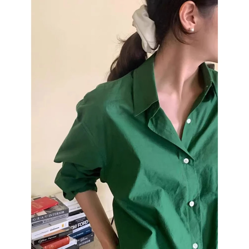 墨绿色衬衫外套2025新款女装独特漂亮小衫衬衣韩系别致绝美小上衣