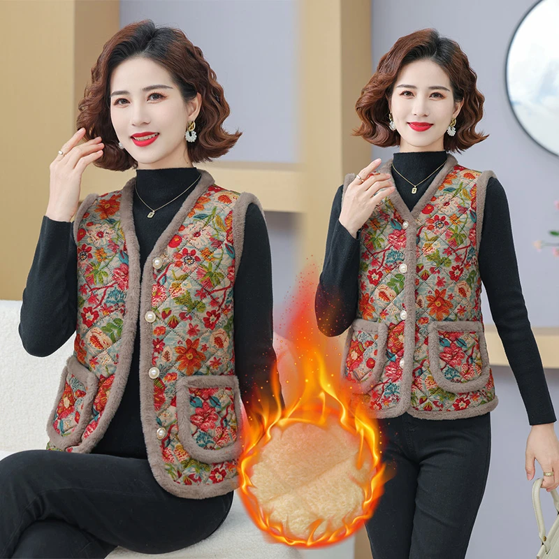冬装中老年人加绒加厚保暖马甲女老太太宽松大码冬季奶奶马夹背心