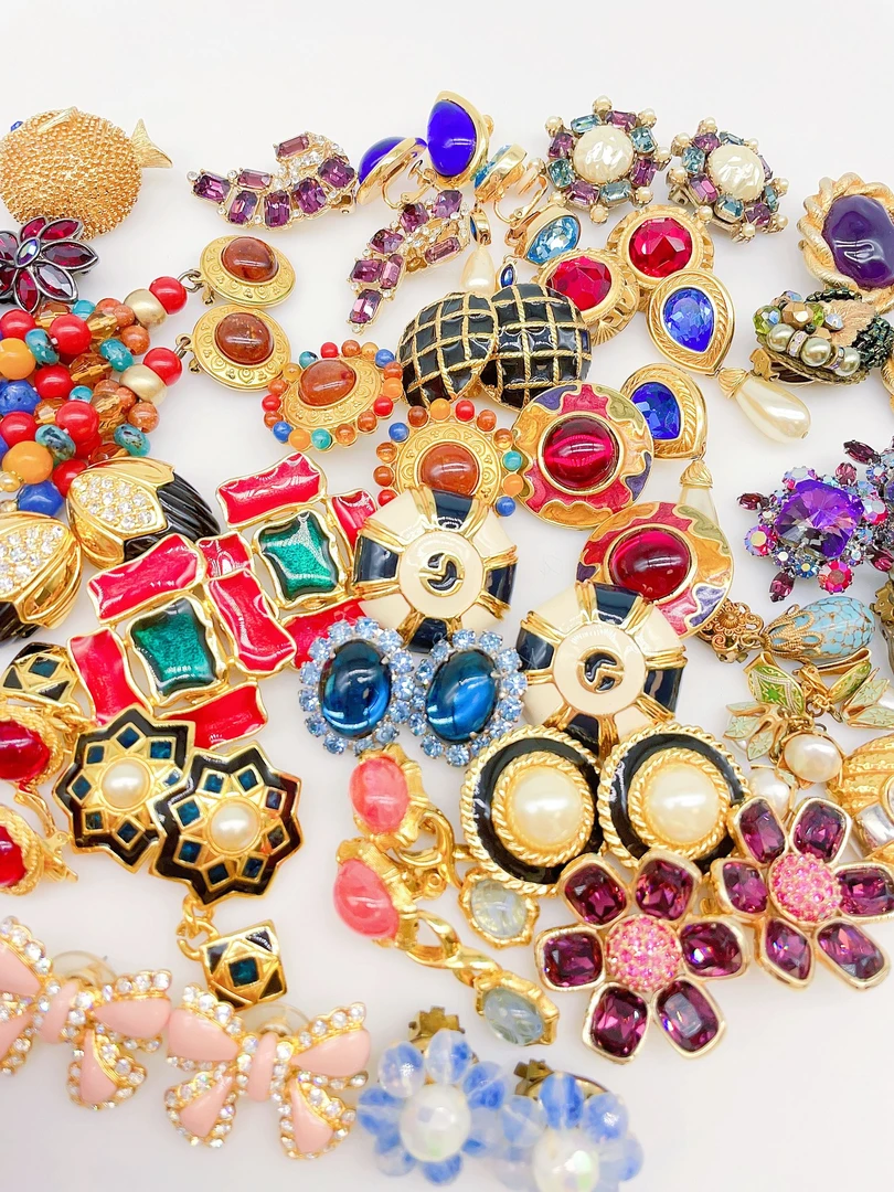 合金琉璃胸针 合金中古首饰项链胸针耳夹套装合集链接