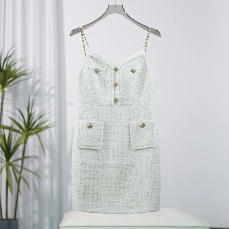 恩系列  F527  女装春秋小香风气质吊带连衣裙白色M36D3402