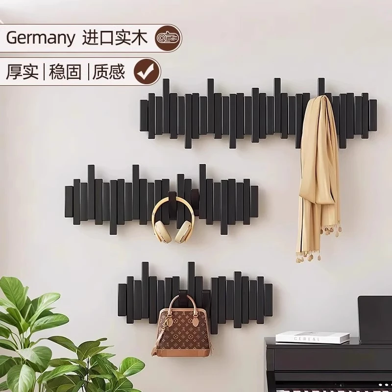 实木壁挂衣帽架家用玄关卧室不占空间的墙上衣帽架钢琴键衣服挂架