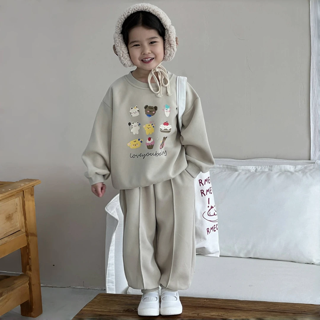 女童秋季2025儿童新款韩版卡通印花中小童时尚潮流卫衣休闲套装